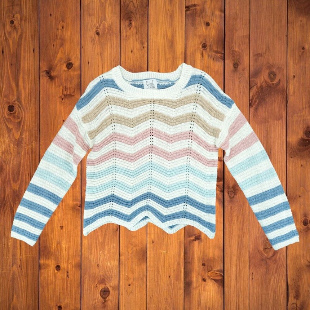 FCT With‎ Love Striped Pullover Knitted Sweater Womens Large ~ Scallop Hem